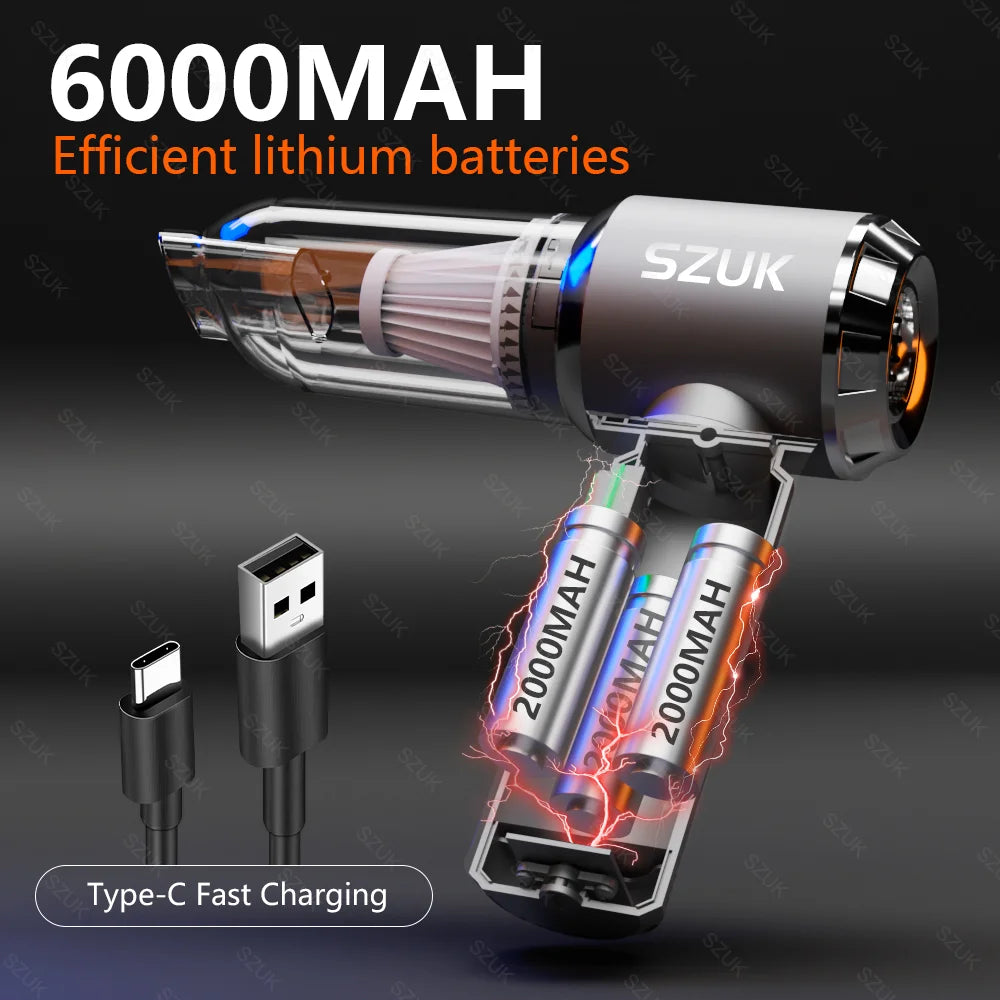 SZUK 180000PA Mini Car Vacuum Cleaner Powerful Cleaning Machine Handheld for Car Portable Wireless Cleaner Home Appliance