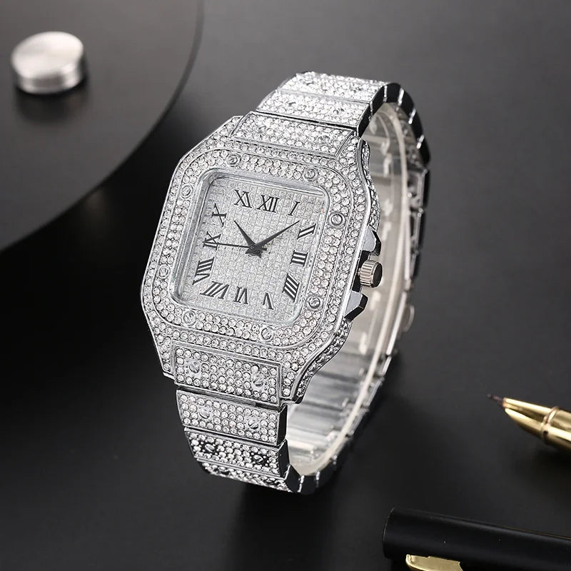 Men's Fashion Elegant High-End Analog Zinc Alloy Watch With Rhinestones