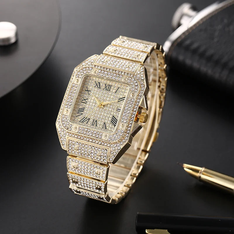 Men's Fashion Elegant High-End Analog Zinc Alloy Watch With Rhinestones