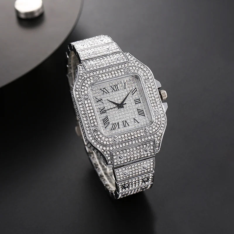 Men's Fashion Elegant High-End Analog Zinc Alloy Watch With Rhinestones