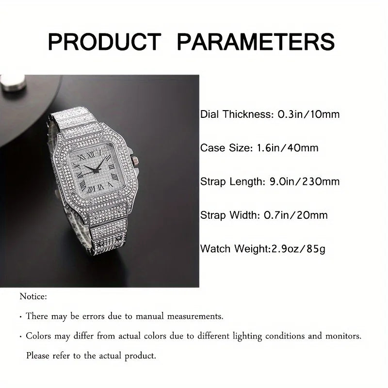 Men's Fashion Elegant High-End Analog Zinc Alloy Watch With Rhinestones