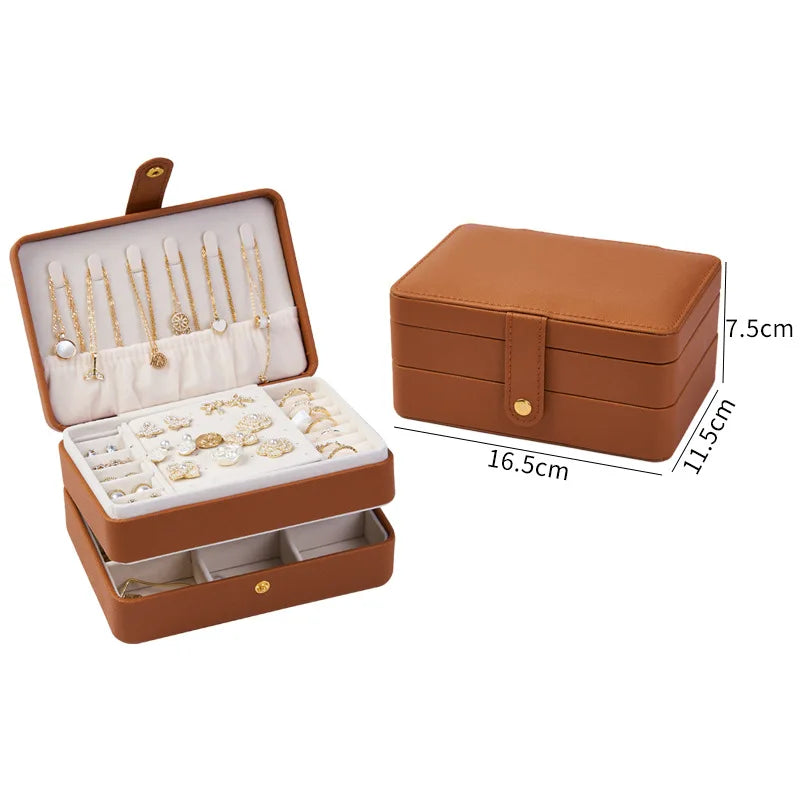 Ailodo Portable PU Leather Jewelry Box Organizer High Capacity Necklace Earrings Rings Bracelets Velvet Jewelry Storage Box Gift