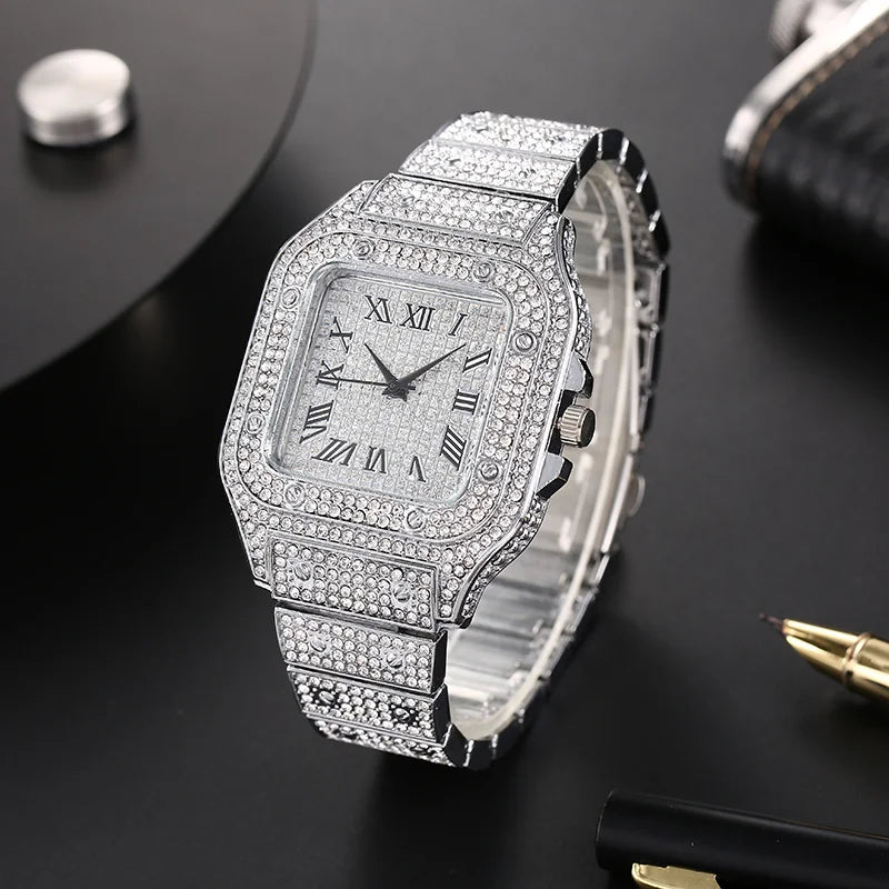 Men's Fashion Elegant High-End Analog Zinc Alloy Watch With Rhinestones