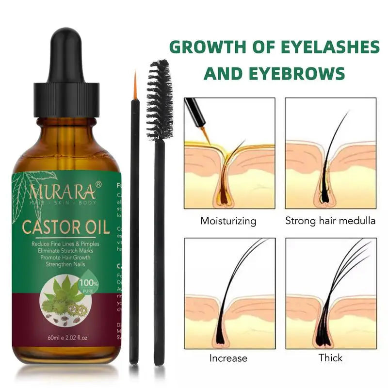 60ml Hair Growth Castor Oil Organic Cold-Pressed Volumizing Strengthener Eyebrows Growth Prevents Skin Aging Hair Care Products