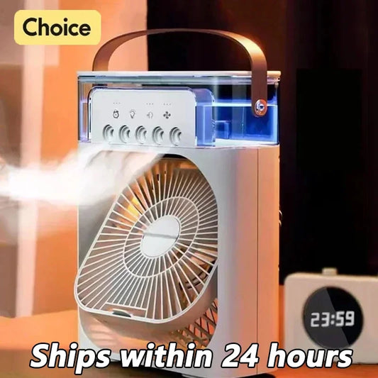 Portable air conditioning fan mini evaporative air cooler with 7 color LED lights 1/2/3 hour timer 3 wind speeds and 3 spray mod